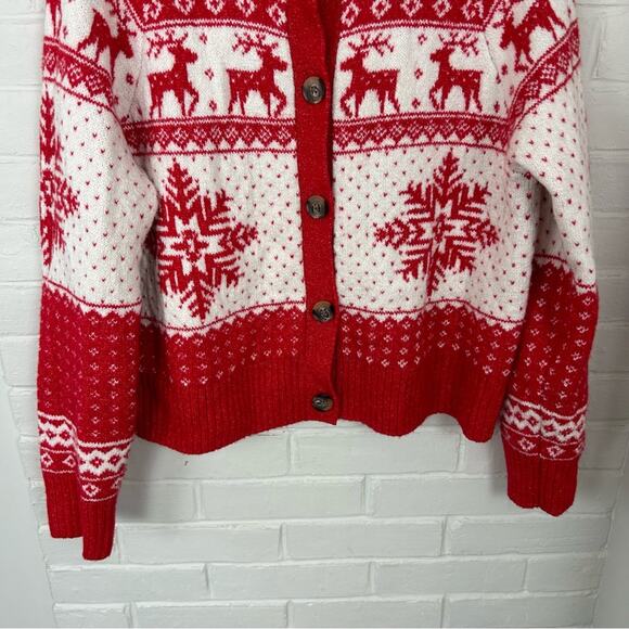 Old Navy Fair Isle Reindeer Snowflake Knit Christmas Cardigan Sweater Size M - Picture 5 of 10
